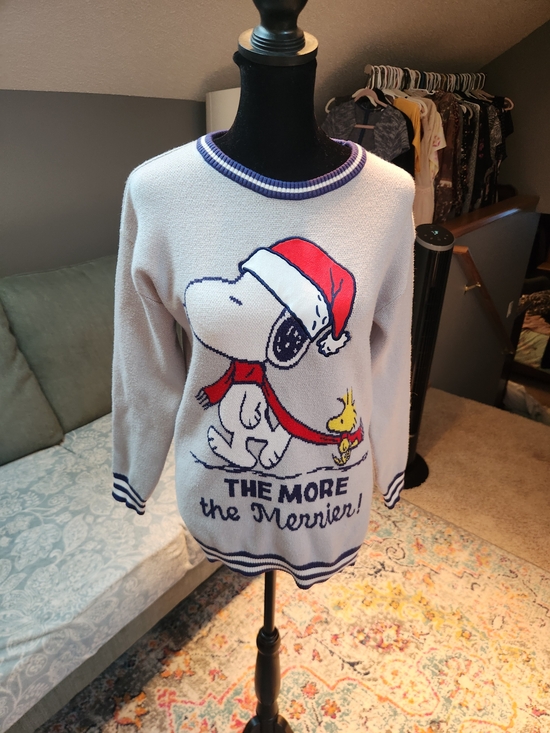 Peanuts Sweaters - Peanuts Snoopy & Woodstock Sweater with Red and Navy Holiday Graphic Large